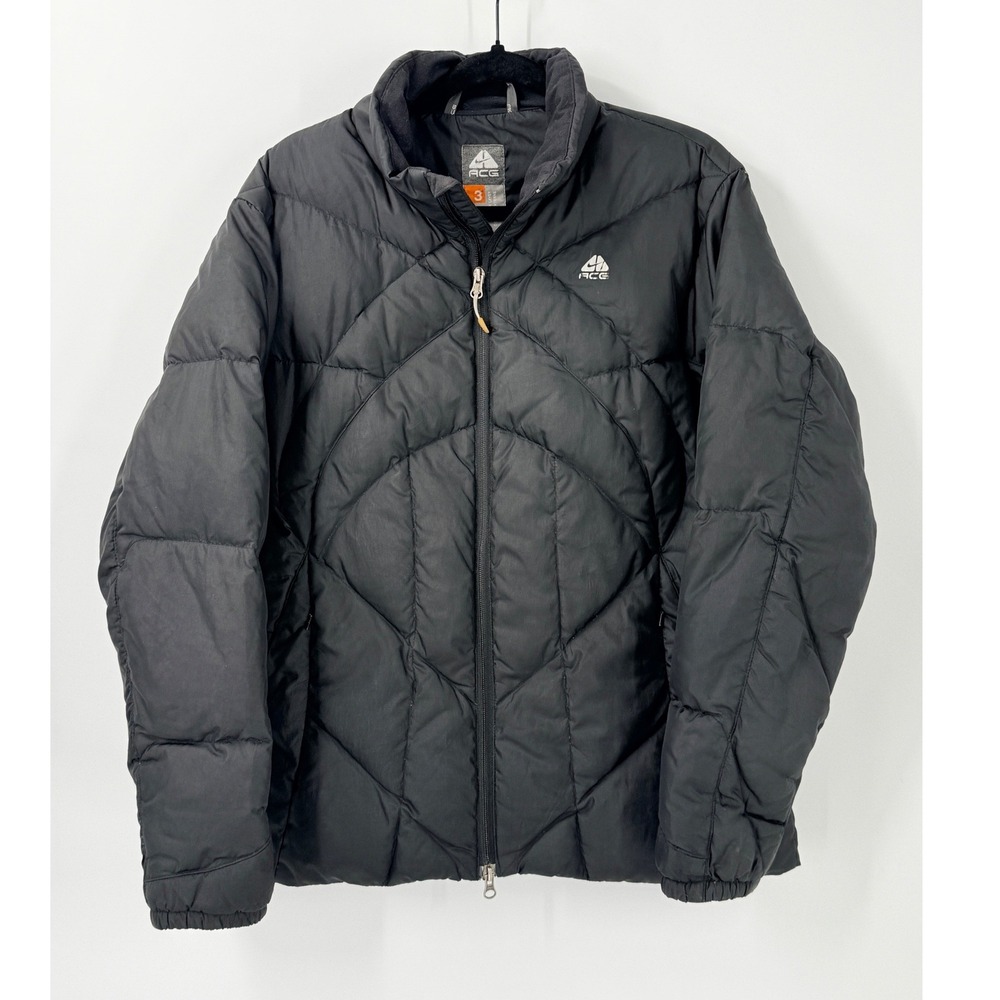 Nike ACG Puffer Jacket Womens XL Black Quilted Goose Down Full Zip Insulated